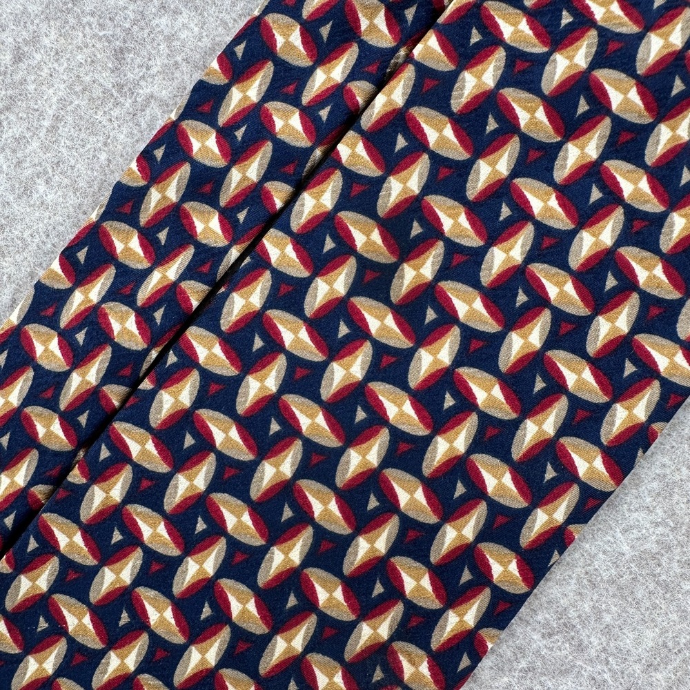 Structure Mens Neck Tie Abstract Red‎ Gold  Blue Pattern 100% Silk Geometric